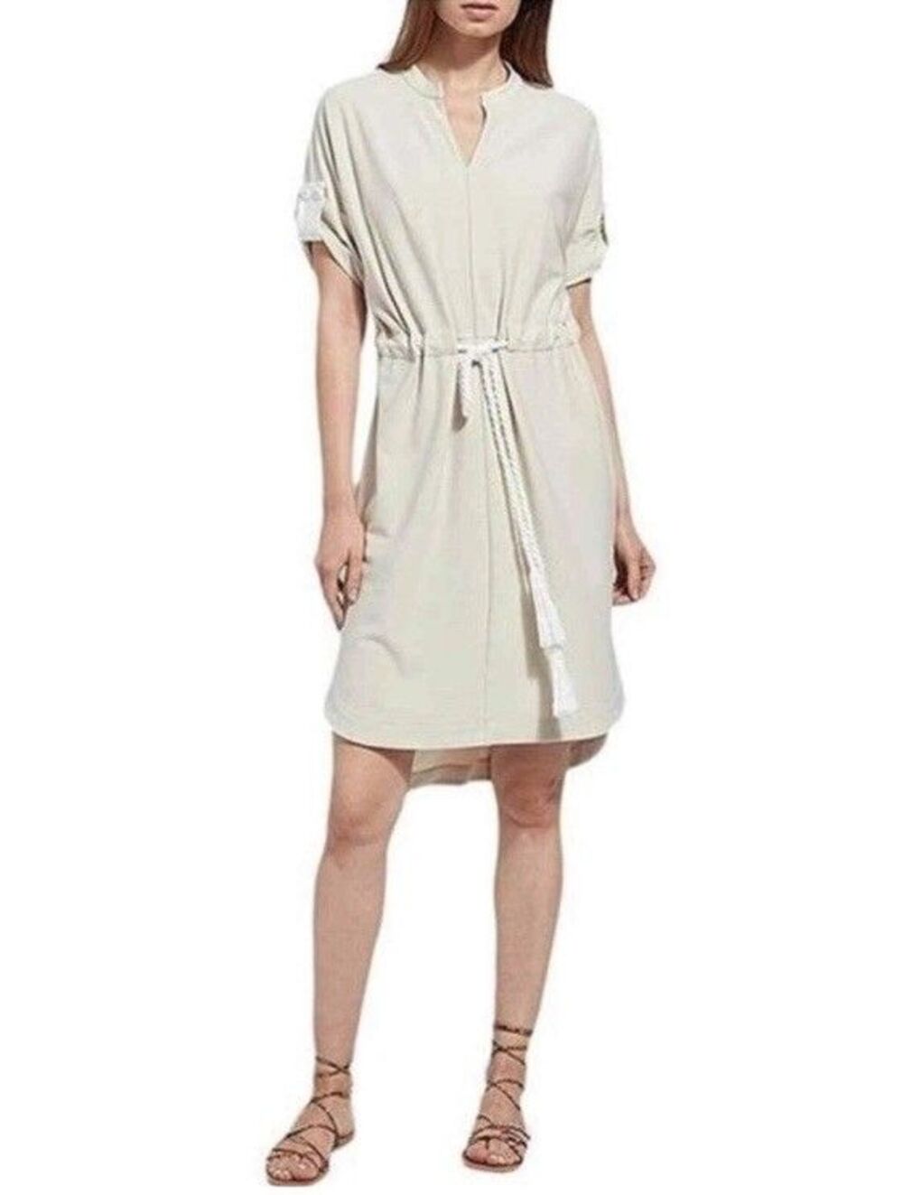 Lysse Dress Womens Size S Ivory Saffron Stretch Jersey Drawcord Oversized NWT